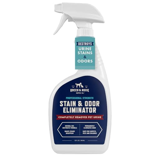 Rocco & Roxie Supply Co. Stain & Odor Eliminator for Strong Odor, 32oz Enzyme Pet Odor Eliminator for Home, Carpet Stain Remover for Cats & Dog Pee, Enzymatic Cat Urine Destroyer, Carpet Cleaner Spray