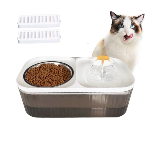 Suertree Cat Water Fountain Food Bowl Stainless Steel, 101oz/3L Automatic Pet Water Fountain, Dog Water Dispenser with Smart Pump 2 Filters for Cats, Dogs, Multiple Pets