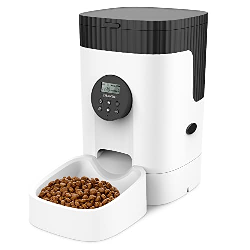 SHANDII Automatic Cat Feeder, 4L Programmable Pet Food Dispenser with Timer and Portion Control, 1-4 Meals per Day, Button-Lock Lid with Desiccant Bag, 10s Voice Recorder, BF40