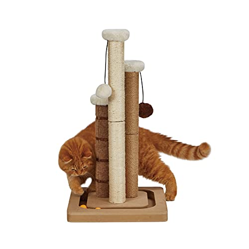 Cat Scratching Post Premium Natural Sisal Jute Carpet 3 Scratch Posts with Interactive Track Ball Base and Hanging Balls Toys Kitten Scratcher for Indoor Kittens and Small Cats