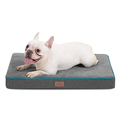 Bedsure Medium Orthopedic Bed for Medium Dogs - Memory Foam Waterproof Dog Bed for Crate with Removable Washable Cover and Nonskid Bottom - Plush Flannel Fleece Top Pet Bed, Grey