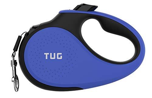 TUG 360° Tangle-Free Retractable Dog Leash with Anti-Slip Handle | 16 ft Strong Nylon Tape | One-Handed Brake, Pause, Lock (Medium, Blue)