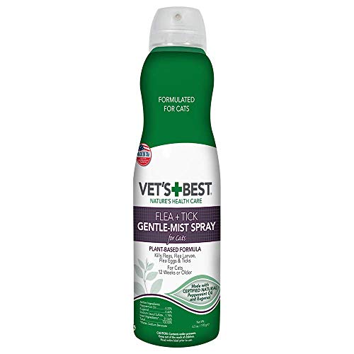 Vet's Best Flea and Tick Gentle-Mist Spray for Cats - Flea Treatment for Cats - Plant-Based Formula - Certified Natural Oils - Easy Application and Control - 6.3 oz