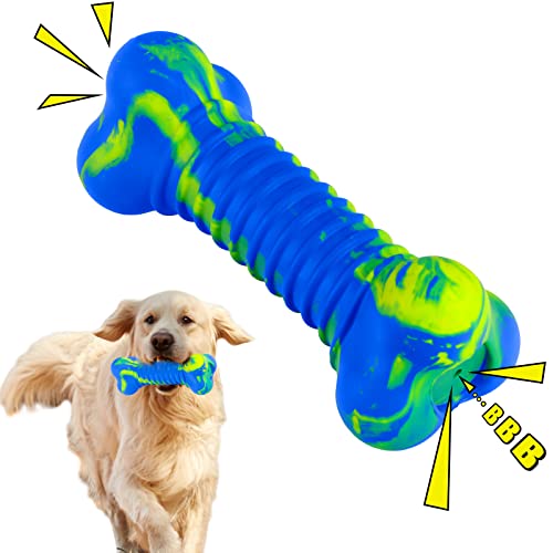 YOGBE 𝗦𝗾𝘂𝗲𝗮𝗸𝘆 𝗗𝗼𝗴 Bone 𝗧𝗼𝘆𝘀 for 𝗔𝗴𝗴𝗿𝗲𝘀𝘀𝗶𝘃𝗲 𝗖𝗵𝗲𝘄𝗲𝗿𝘀 - Indestructible Dental Chew Toy with Rubber, Durable and Tough for Large and Medium Breed Dog