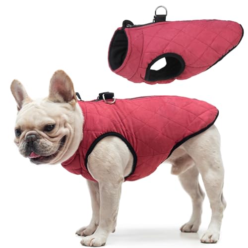 SCENEREAL Winter Dog Vest Coat with Built-in Harness, Warm Puppy Jacket for Small & Medium Dogs, Cold Weather Coat with Zipper, Fleece Puffer Vest Windproof Snow Clothes