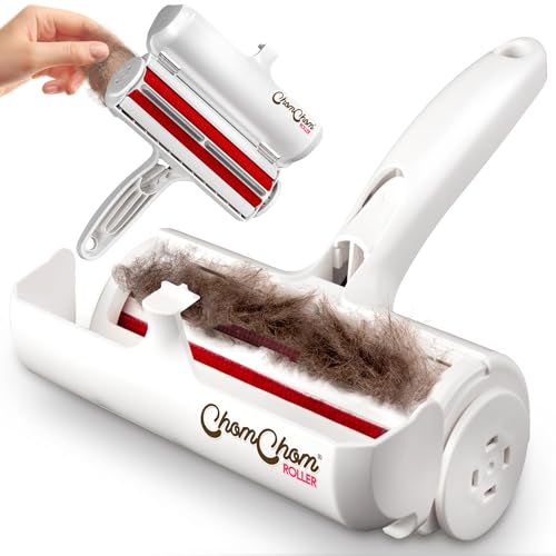 ChomChom Roller Pet Hair Remover and Reusable Lint Roller - Cat and Dog Hair Remover for Furniture, Couch, Carpet, Clothing and Bedding - Portable, Multi-Surface Fur Removal Tool (White)