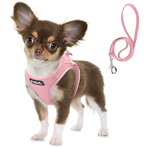 Fida Comfy Dog Harness with Leash, Soft Puppy Vest Escape Proof, Breathable Lightweight Soft Mesh, Adjustable Reflective Step-in Harness for Small Pet Walking (S, Pink)