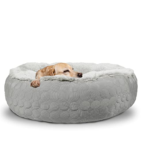 HACHIKITTY Dog Donut Round Calming Bed, Fluffy Dog Bed for Medium Large Dogs, Cooling Warming Soft Dog Cushion Bed, Double Sided Available Dog Bed with Warm & Cool Sides(36'x36'x12', Grey)