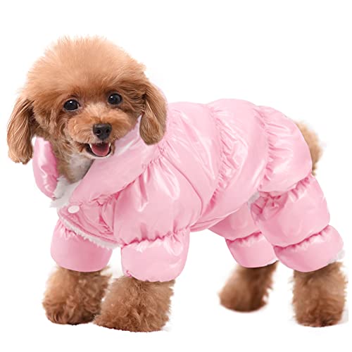 AOFITEE Dog Coat, Waterproof Dog Jacket for Winter, Fullbody Dog Coats Snowsuit, Windproof Puppy Down Jacket Puffer Coat, Fleece Winter Vest for Dogs, Cold Weather Dog Coats for Small Dogs, Pink, L