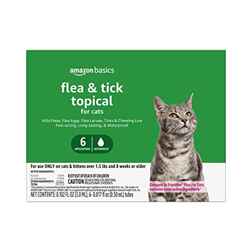 Amazon Basics Flea and Tick Topical Treatment for Cats (over 1.5 lbs), 6 Count (Previously Solimo)