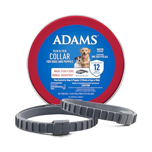 ADAMS Flea & Tick Collar for Dogs & Puppies, 2 Pack, 12 Month Protection, Adjustable One Size, Kills Fleas, Ticks & Repels Mosquitoes, Excluding California