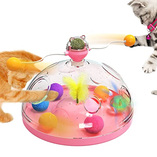 maoandgo Interactive cat Toys for Indoor Cats-Interactive Cat Toys with 8 Balls,1 Catnip Balls Cat Feather Toys,Cat Balls Toys,Funny Kitten Exercise Toy Gifts (Pink)