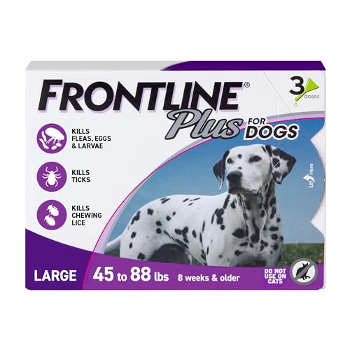 FRONTLINE Plus for Dogs Flea and Tick Treatment (Large Dog, 45-88 lbs.) 3 Doses (Purple Box)