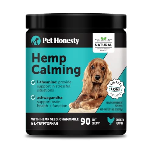 Natural Hemp Calming Chews for Dogs - Dog Anxiety Relief - Calming Aid Supplement with Valerian Root, Chamomile, + Magnesium - Stress, Separation & Thunder Support - (Chicken, 90 Count)