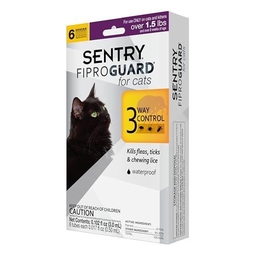 Sentry Fiproguard for Cats, Flea and Tick Prevention for Cats, 1.5 lbs and Over, 6 Month Supply