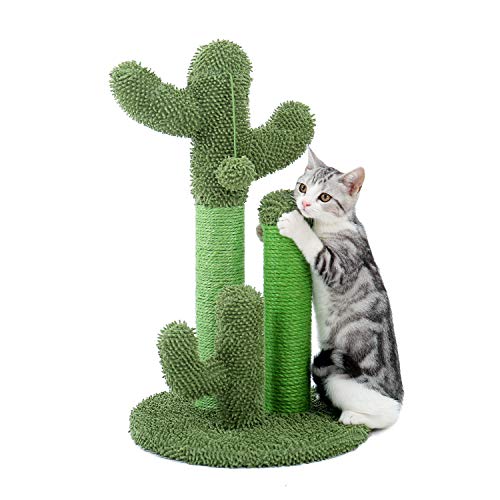 PAWZ Road Cat Scratching Post Cactus Cat Scratcher Featuring with 3 Scratching Posts and Dangling Ball-Medium 23 Inches