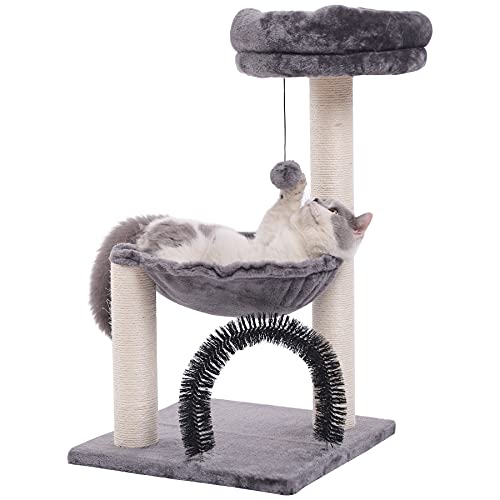 HOOPET Cat Tree Tower for Indoor Cats, 27.8 Inches Multi-Level Cat Tree with Scratching Posts Plush Basket & Perch for Play Rest, Cat Activity Tree with Dangling Ball for Kittens/Small Cats