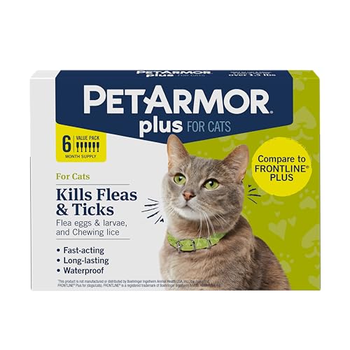 PetArmor Plus Flea and Tick Prevention for Cats, Cat Flea and Tick Treatment, 6 Doses, Waterproof Topical, Fast Acting, Cats Over 1.5 lbs