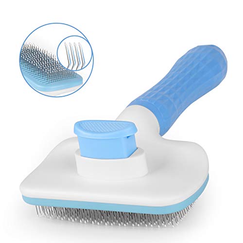 Atlamia Self Cleaning Slicker Brush,Dog Brush & Cat Brush with Massage Particles,Removes Loose hair & Tangles,Skin Friendly & Promote Circulation-Blue 1