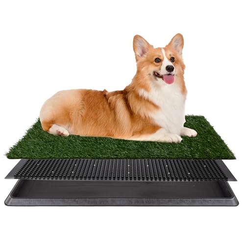 Artificial Grass Puppy Pee Pad for Dogs and Small Pets - 20x25 Reusable 3-Layer Training Potty Pad with Tray - Dog Housebreaking Supplies by PETMAKER