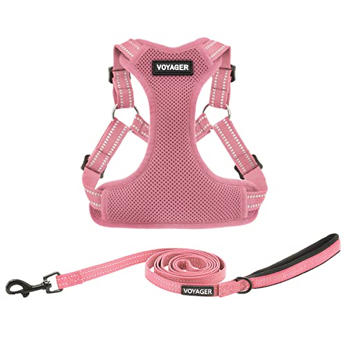 Best Pet Supplies Voyager Adjustable Dog Harness Leash Set with Reflective Stripes for Walking Heavy-Duty Full Body No Pull Vest with Leash D-Ring, Breathable All-Weather - Harness (Pink), S