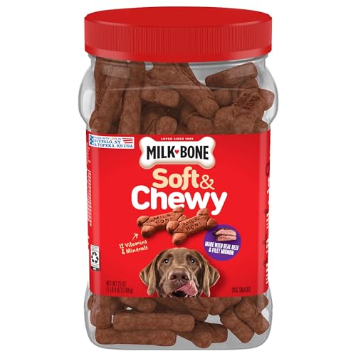 Milk-Bone Soft & Chewy Dog Treats, Beef & Filet Mignon Recipe With Chuck Roast, 25 Ounce Container