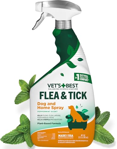 Vet's Best Indoor Flea and Tick Spray – Dog Flea and Tick Treatment for Home, Plant-Based Formula with Natural Oils, Kills Fleas, Eggs & Ticks on Contact, Made in USA, 32 oz