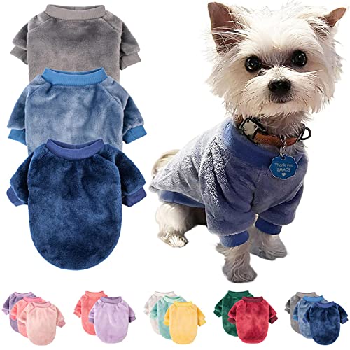 FabriCastle Small Dog Sweater, 3-Pack Dog & Cat Clothes, Soft and Warm Pet Jackets XXS XS S for Small Dogs Male & Girl, Winter Pet Apparel Costumes, Puppy Outfits (Grey,Blue,Dark Blue, Medium)