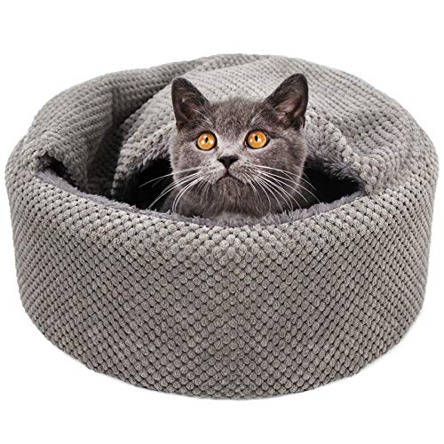 Winsterch Washable Cat Bed - Round Soft, Cozy & Warming for Indoor Cats. Calming Kitten Pet Bed. Small Pet Covered Cat Cave Beds (Gray,12.59 x 12.59 x 5.91 in)