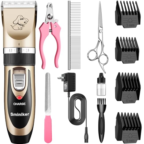 Sminiker Professional Rechargeable Cordless Dogs Cats Horse Grooming Clippers - Professional Pet Hair Clippers with Comb Guides for Dogs Cats Horses and Other House Animals Pet Grooming Kit