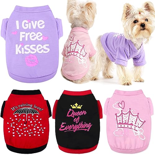 Dog Clothes for Small Dogs Girl, 4 Pack Yorkie Clothes, Female Tshirts Pet Chihuahua Teacup Fall Shirt, Summer Cute Princess Puppy Outfit Apparel