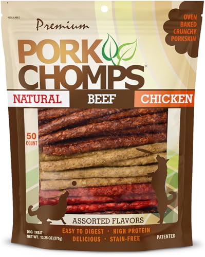 Pork Chomps Dog Chews, 5-inch Munchy Sticks, Assorted Flavors, 50 Count (Pack of 1)