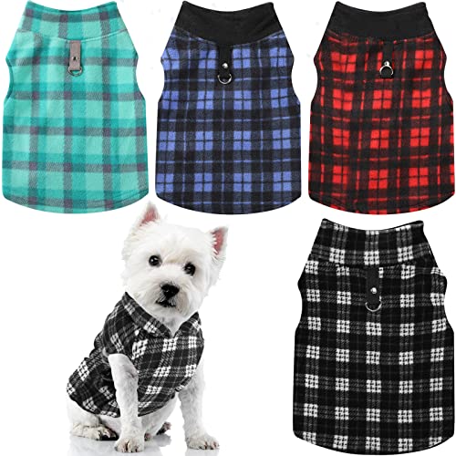Weewooday 4 Pieces Winter Fabric Dog Sweaters with Leash Ring Soft Fleece Vest Pullover Pet Jacket Warm Dog Clothes Coats for Pet Puppy Cats Chihuahua(S(Neck:10.2-11” Chest:13.8-14.7”))