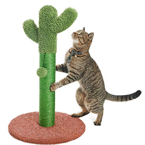 Catinsider 25.6' Cactus Cat Scratching Post with Dangling Ball for Cats Brown