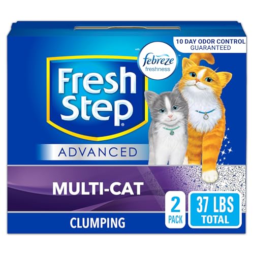 Fresh Step Advanced Multi-Cat Clumping Litter With Febreze Freshness, Fresh Step Clumping Cat Litter Extra Strength Formula With Guaranteed Odor Control, 37 lbs. (2 x 18.5 lb. Box)