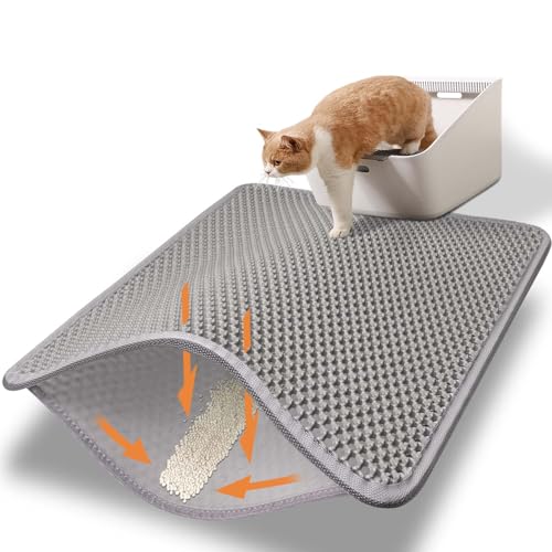 Cat Litter Mat-23'X17' Litter Box Mat for Kitty, EVA Honeycomb Double Layer Design, Urine & Waterproof Scatter Control, Less Waste, Easier To Clean,Non Slip, Gray