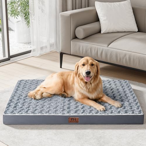 WESTERN HOME WH Orthopedic Large Dog Beds, Large Sized Dog with Soft Rose Plush Removable Washable Cover, Egg Crate Foam Support and Non-Slip Bottom, Waterproof Pet Bed Mat