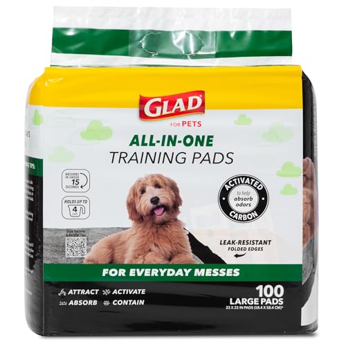 Glad for Pets Black Charcoal Puppy Pads, 23'x23' Disposable Pee Pad That Absorbs & Neutralizes Urine Instantly, Activated Carbon Training Pads For Dogs - 100 Count