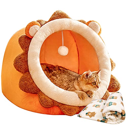 KUCDBUN Cat Bed House, Cat Bed for Indoor Cats with Pet Blanket, Cat Nest Lion Shape for Pet Cat Kitten Dog Puppy Rabbit Bunny Ferret