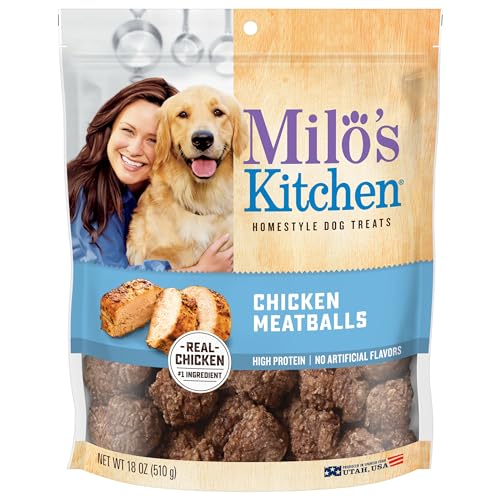 Milo's Kitchen Homestyle Dog Treats, Chicken Meatballs, 18 Ounce, High Protein, No Artificial Flavors